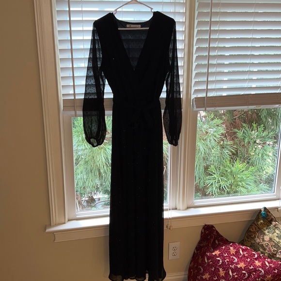 Flow length black formal dress with black sequin details. Size Medium. - Picture 3 of 4